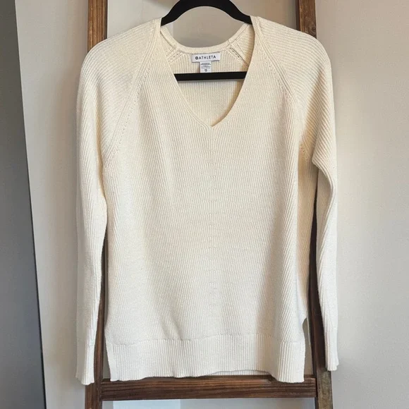 Athleta Women's V-Neck Cream Sweater - Picture 1 of 4